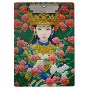 Carpeta De Pinza Chica asiático de estilo vintage con flores