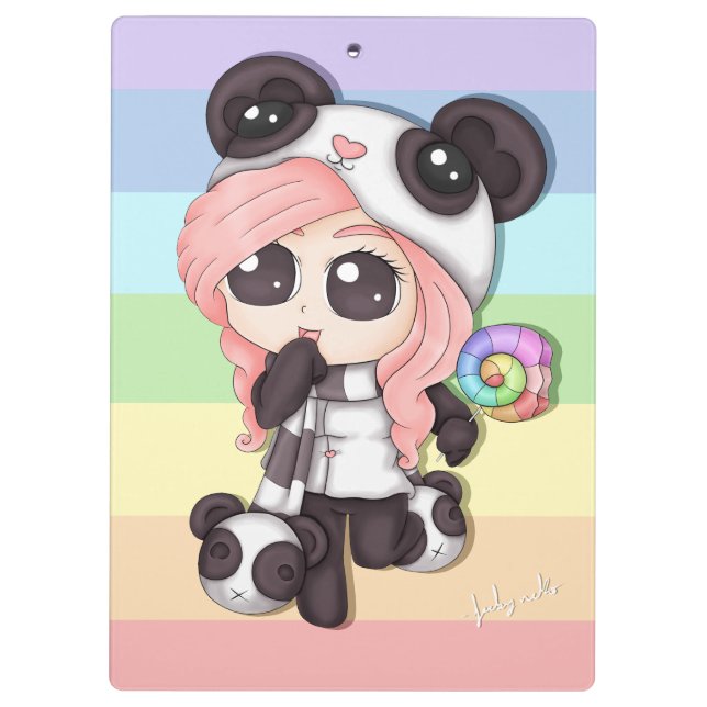 Carpeta De Pinza Chica lindo de la panda del animado del arco iris (Reverso)