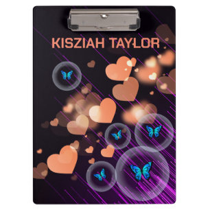 Carpeta De Pinza Chicas de mariposa morada de neón Corazón Cute No