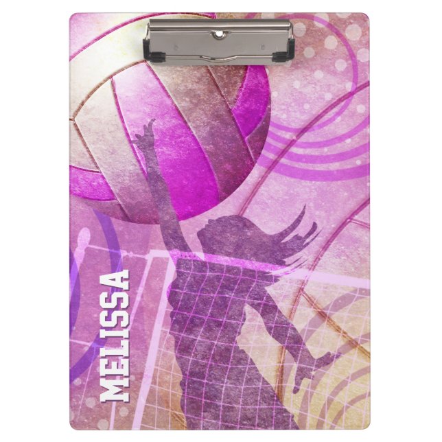 Carpeta De Pinza Chicas Jugador de voleibol saltan a la red (Anverso)