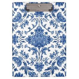 Carpeta De Pinza Chinoisería Floral Azul Acuarela Blanca