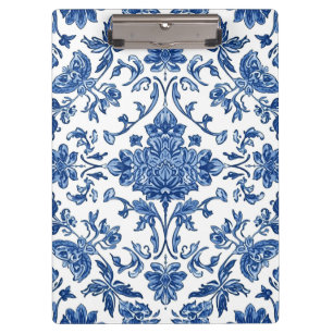 Carpeta De Pinza Chinoisería Floral Azul Acuarela Blanca