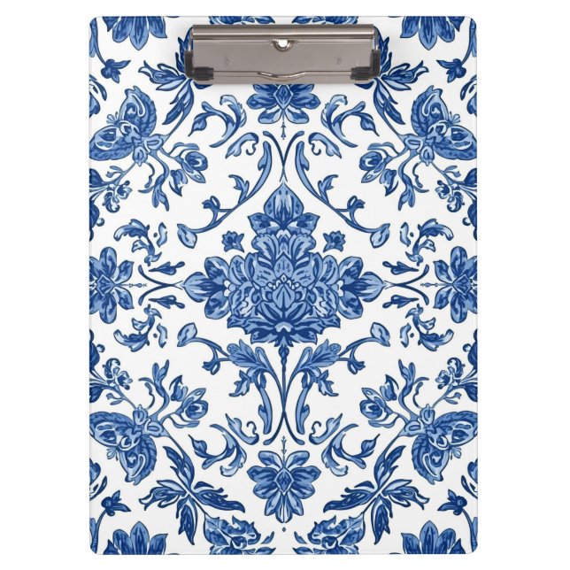 Carpeta De Pinza Chinoisería Floral Azul Acuarela Blanca (Anverso)