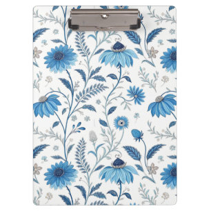Carpeta De Pinza Chinoiserie Blue Echinacea Pattern