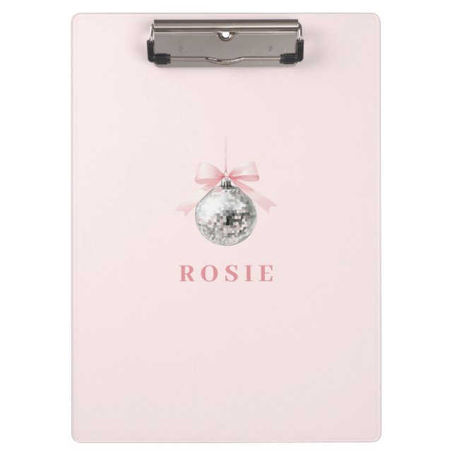 Carpeta De Pinza Cinta rosa Coquette Disco Ball personalizada (Anverso)