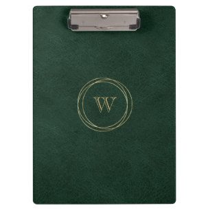 Carpeta De Pinza Círculos geométricos dorados Monograma verde