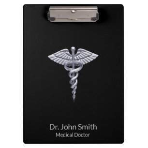 Carpeta De Pinza Clásico Caducto Médico Plateado en Negro