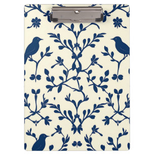 Carpeta De Pinza Clásico damasco de toile silueta de pájaro azul ma