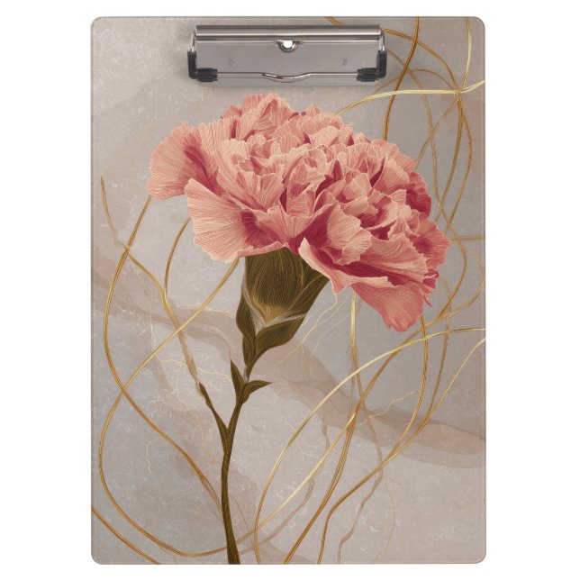 Carpeta De Pinza Clavel Floral Rosa Rubor Oro (Anverso)
