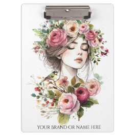 Carpeta De Pinza Clipboard Women with Roses-Wreath
