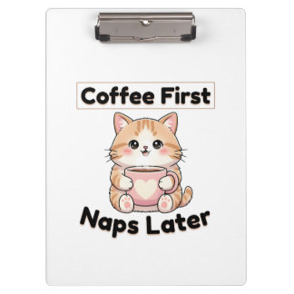 Carpeta De Pinza Coffee First Naps Later Cute Cat | Kawaii Coffee