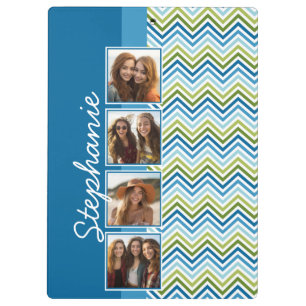 Carpeta De Pinza Collage de 4 fotos - Chevron azul y verde colorido