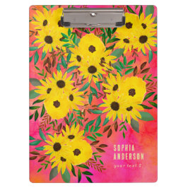 Carpeta De Pinza Color de agua disecado Patrón de girasol rosa