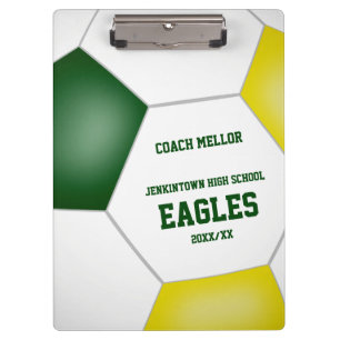Carpeta De Pinza colores de equipo verde dorado entrenador de fútbo