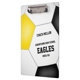 Carpeta De Pinza colores del equipo de fútbol oro negro entrenador 