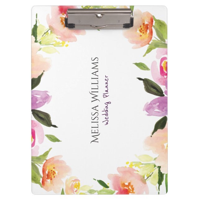 Carpeta De Pinza Coloridas acuarelas Flores Boda Wreath (Anverso)