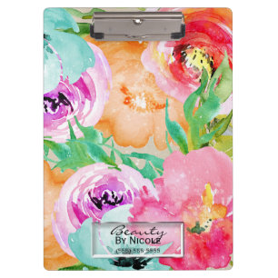 Carpeta De Pinza Colorido Floral Personalizado Acuarela Brillante