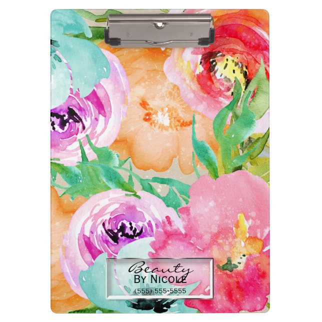 Carpeta De Pinza Colorido Floral Personalizado Acuarela Brillante (Anverso)