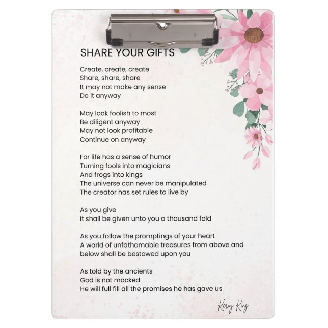 Carpeta De Pinza Comparte tus regalos Poema de empoderamiento Inspi (Anverso)