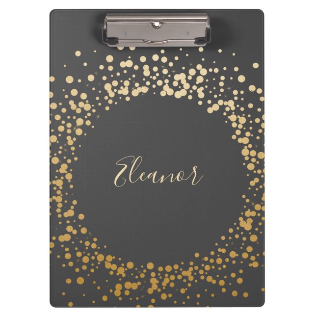 Carpeta De Pinza Confetti de oro negro gris naranja personalizado (Anverso)