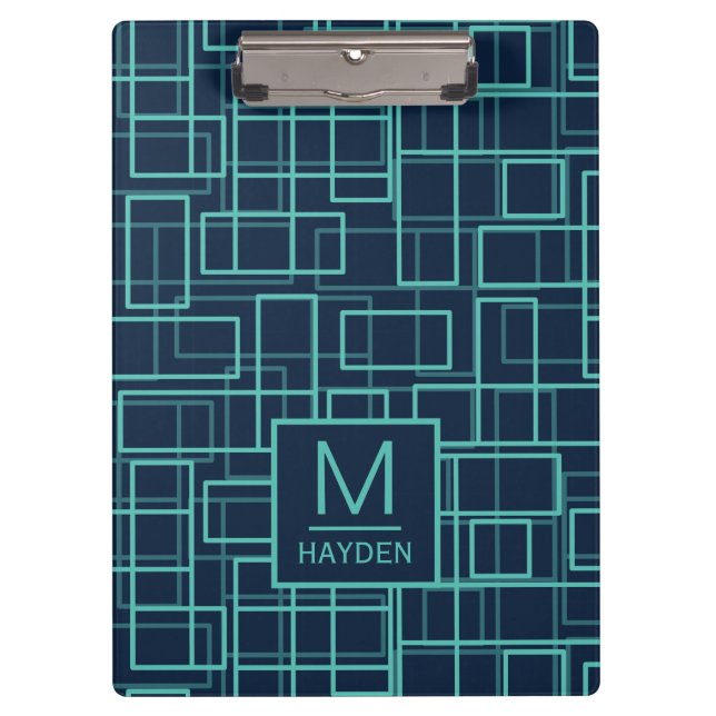 Carpeta De Pinza Cool Blue Geometric Grid Pattern Personalised (Anverso)
