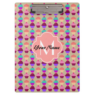 Carpeta De Pinza Coral Cupakes Nombre personalizado, Monograma Pers