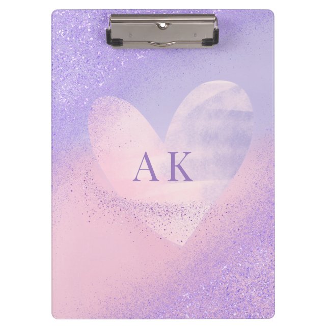 Carpeta De Pinza Corazón Gradiente Morado Rosa con Monograma  (Anverso)