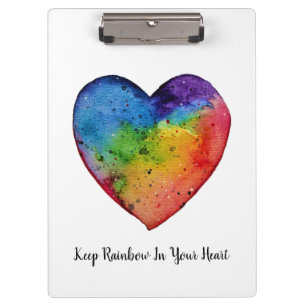 Carpeta De Pinza Corazón lindo del arco iris de la acuarela