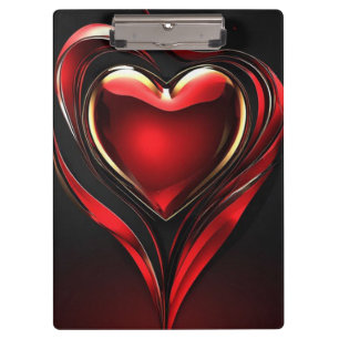 Carpeta De Pinza Corazón Rojo Brillante Con Resplandor Romántico Cá