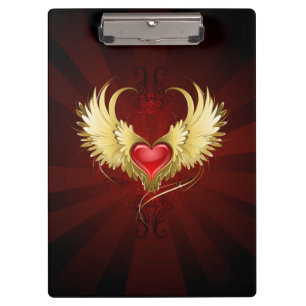Carpeta De Pinza Corazón Rojo con Alas Doradas