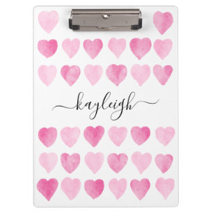Carpeta De Pinza Corazones de acuarela rosada