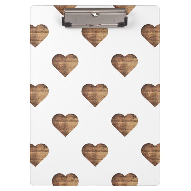 Carpeta De Pinza Corazones de madera marrón rústica simétricos gran (Anverso)
