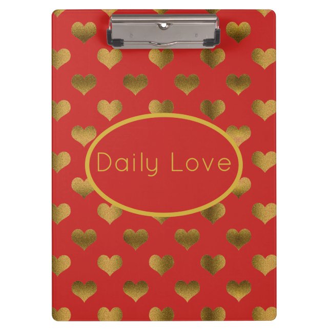 Carpeta De Pinza Corazones de oro en Personalizable rojo (Anverso)