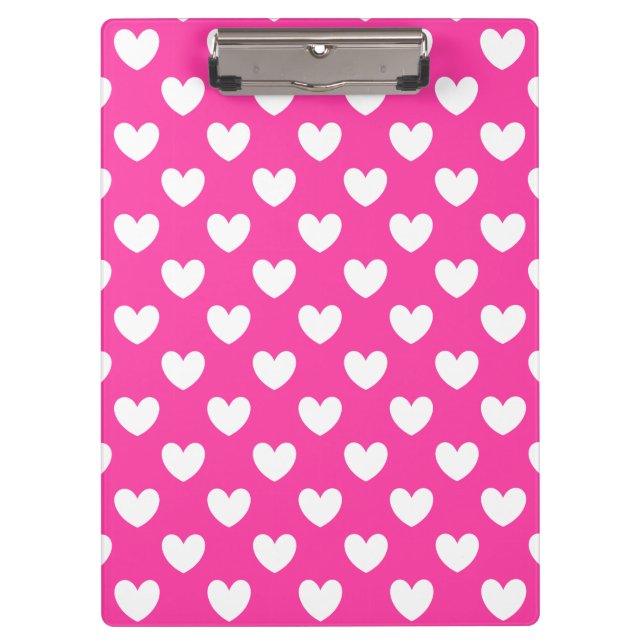 Carpeta De Pinza Corazones de polka blanca en rosa fucsia (Anverso)