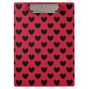 Carpeta De Pinza Corazones de polka negra en rojo