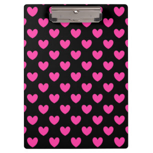 Carpeta De Pinza Corazones de polka rosa fucsia en negro