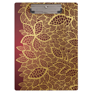 Carpeta De Pinza Cordón de oro de la hoja en fondo rojo