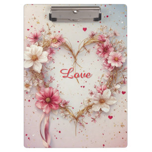 Carpeta De Pinza Corona de Corazón Floral Rosa Romántica
