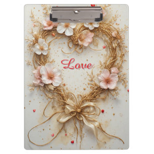 Carpeta De Pinza Corona de Corazón Floral Rosa Romántica
