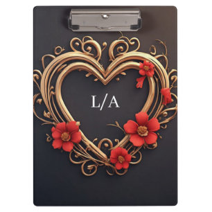 Carpeta De Pinza Corona de corazón ornamental dorado con flores roj