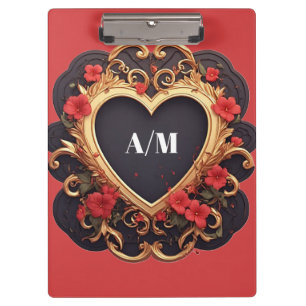Carpeta De Pinza Corona de corazón ornamental dorado con flores roj