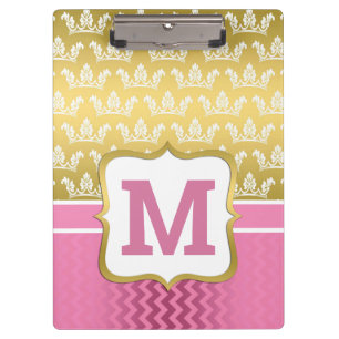 Carpeta De Pinza Coronas de princesa de oro bonitas y Chevron rosa