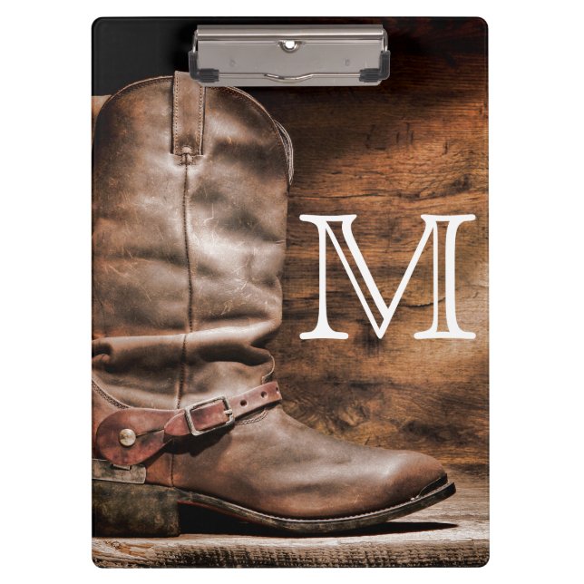 Carpeta De Pinza Cow Boy Boots Spur Monograma Placa de clip inicial (Anverso)