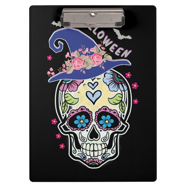 Carpeta De Pinza Cráneo de flores de Halloween (Anverso)