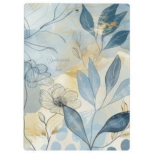 Carpeta De Pinza Crea Tu Propio Floral Azul y Dorado Minimalista