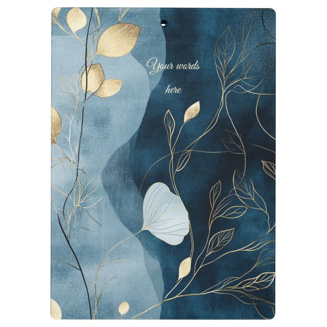 Carpeta De Pinza Create Your Own Wavy Blue Gold Floral Minimalist (Reverso)