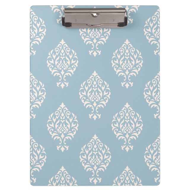 Carpeta De Pinza Crema ornamental del modelo del damasco en azul (Anverso)