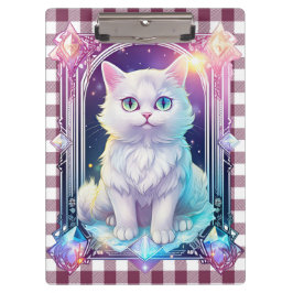 Carpeta De Pinza Cristal Cat Purple Black Plaid Curte White Kitten