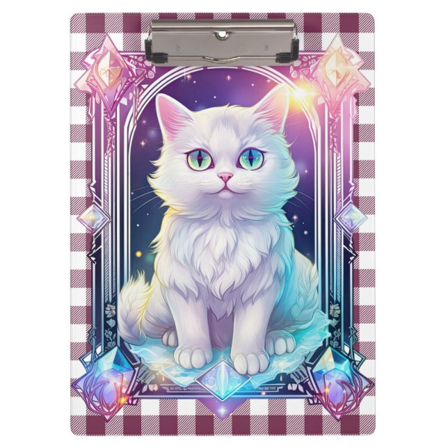 Carpeta De Pinza Cristal Cat Purple Black Plaid Curte White Kitten (Anverso)