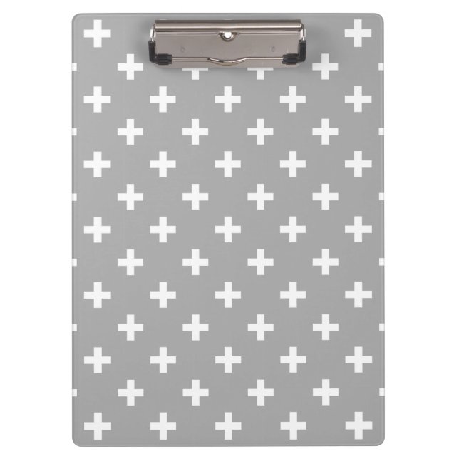 Carpeta De Pinza Cruces de polka blanca en gris (Anverso)